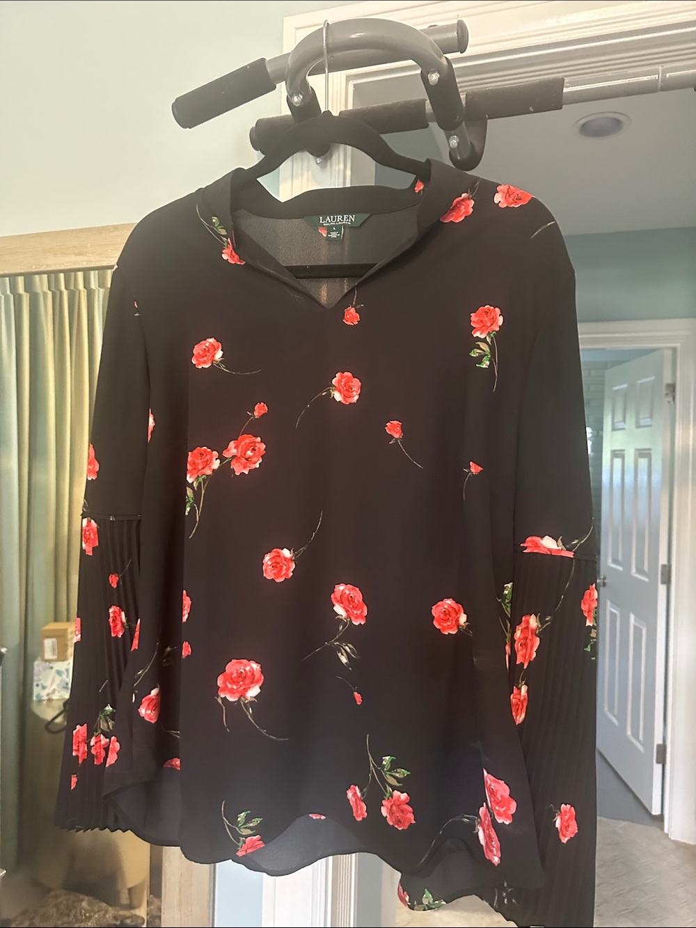 Lauren Ralph Lauren Black Blouse with Red Floral Print